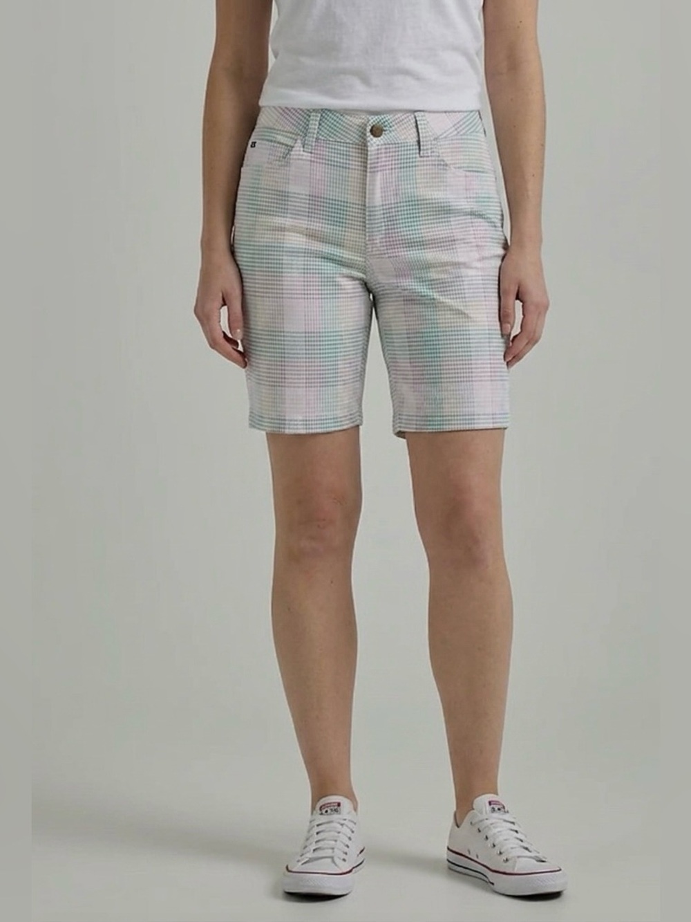 New! Lee Legendary Chino Bermuda Shorts Rainbow Plaid Womens Size 18